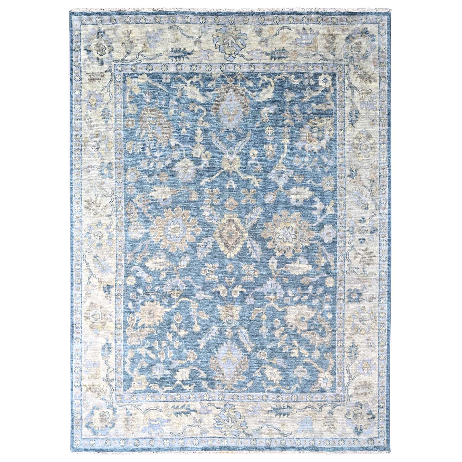Aegean Blue, Supple Collection, Oushak Design with All Over Leaf Pattern, Tone On Tone, Hand Knotted, Soft Wool, Plush and Lush, Oriental Rug
